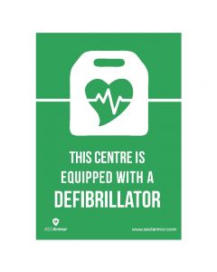 This centre is equipped with a defibrillator A5 Window Sticker