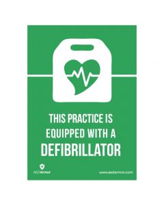 This practice is equipped with a defibrillator A5 Window Sticker