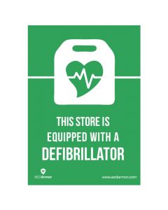 This store is equipped with a defibrillator A5 Window Sticker