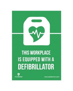 "This workplace is equipped with a defibrillator" A5 Window Sticker